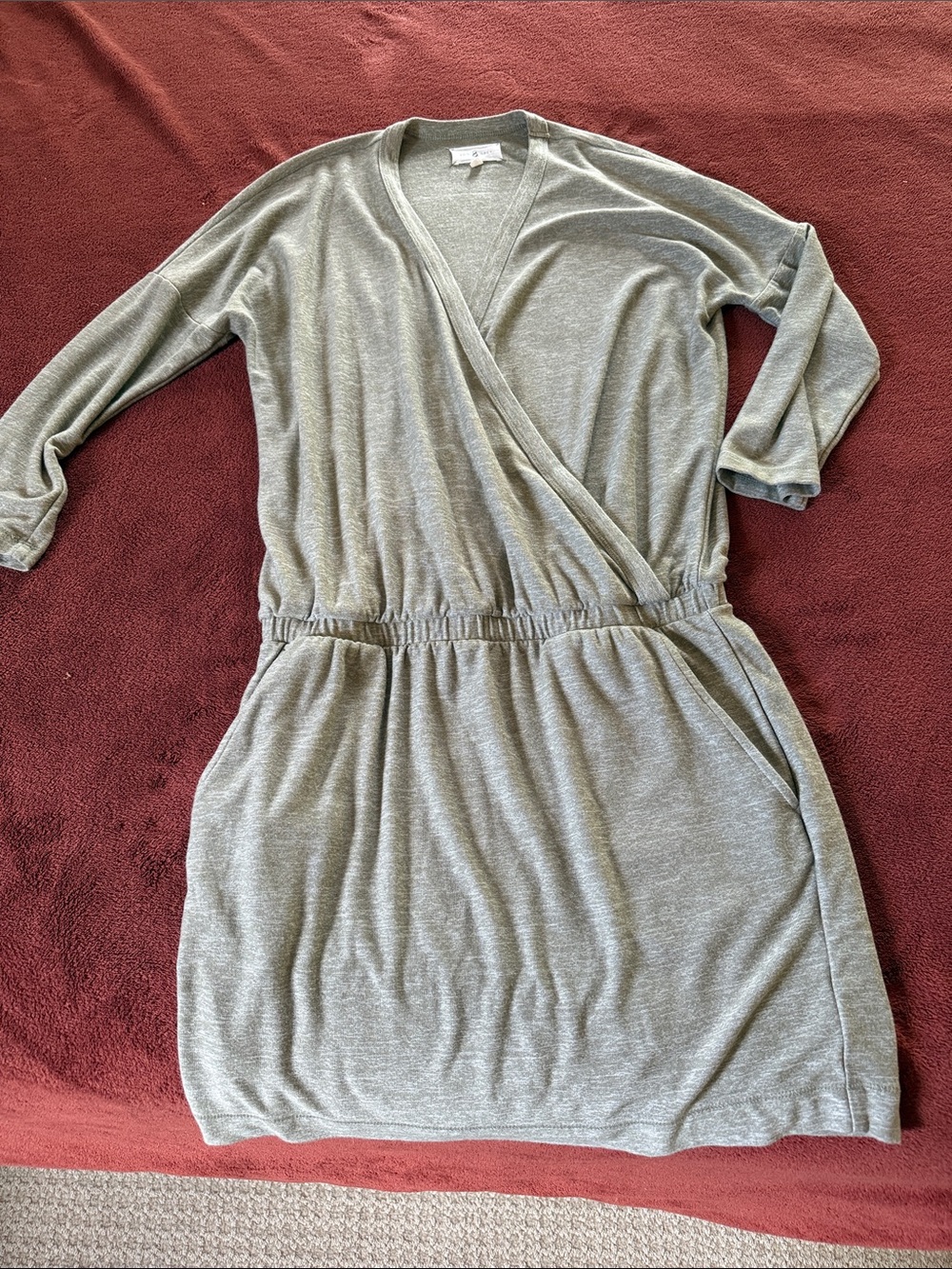 Lou & Grey Sage Green Wrap-Front Long Sleeve Dress